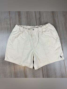 VTG 90s Polo Ralph Lauren Drawstring Deck Shorts Mens M Beige Cotton Pony *Flaw